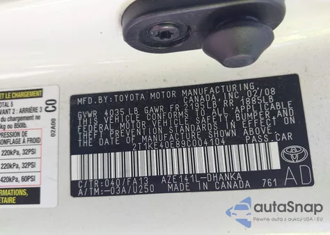 2009 Toyota Matrix S из США, поврежденный, VIN 2T1KE40E89C004104